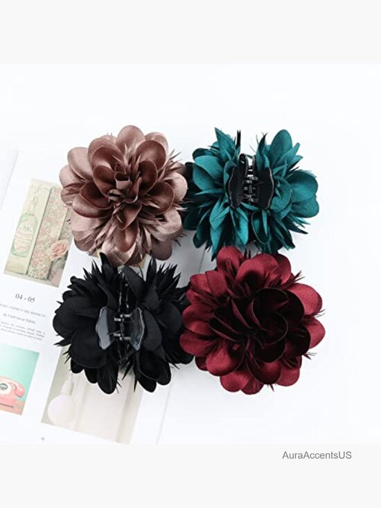 4 Pack Large Satin Rose Flower Hair Claw Clips for Thick Hair Bun Updo